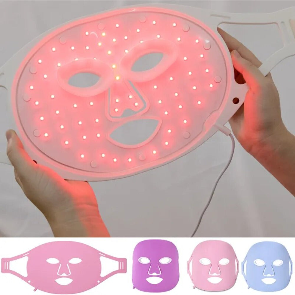 The LED Light Therapy Mask with the internal infrared red lights activated